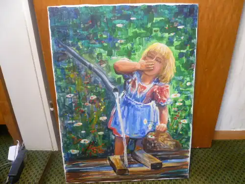 Nowak Rudi Artist's name also Runo here "Girl at the well drinking from her hand"signed Runo and 76 for the year 1976 Impressionist painting