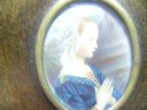 Miniatur signiert Mayer  auf E der Maria Magdalen nach Leonardo da Vinci. um 1860 Maße: 11,5 cm x 10 cm