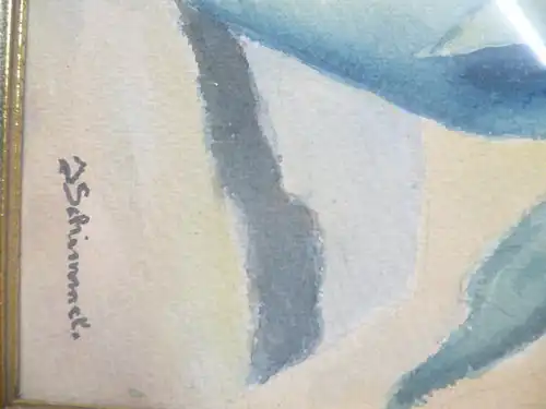 Julie Schimmel Malerin XX "Silberdisteln in einer Vase " Aquarell signiert Vintage 1950 er