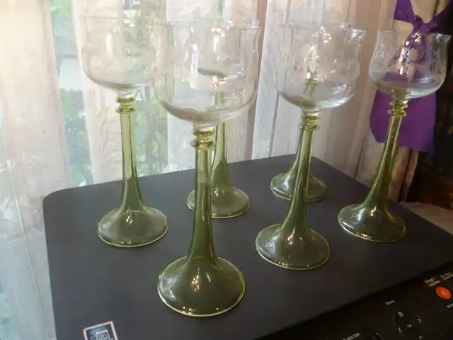 Josephinenhütte 6 Stück: edle Jugendstil - Weingäser aus der Josefinenhütte in Schreiberhau an, entstanden um 1900 3