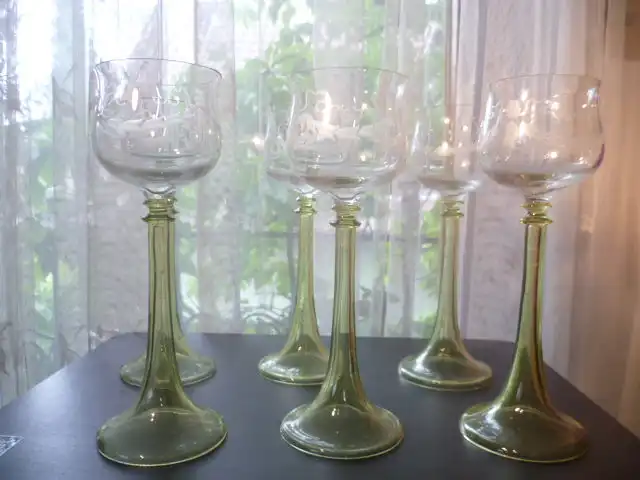 Josephinenhütte 6 Stück: edle Jugendstil - Weingäser aus der Josefinenhütte in Schreiberhau an, entstanden um 1900 8