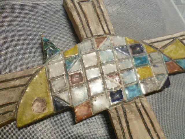 Grimm Gustav 1897-1987 Fisch Keramik  Wandrelief um 1950 Entwurf Glüsing Heinz 1920-2013 Zuschreibung 3
