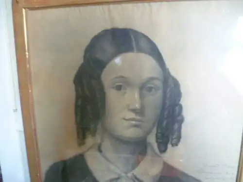 Edouard Alexandre Sain 1830  1910  Madame Baillot als junges Mädchen mit lockigem Haar Frühwerk dat. 1844 u. Ortsbezogen
