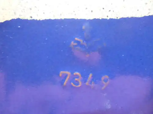 Karlsruher Majolika Formnummer 7349 Designer Glatzle  Friedegard von 1968 Kerzenständer Schale oval 12cmX 14 cm Mehrfarbige Lasur in Stahlblau und Beigetöne