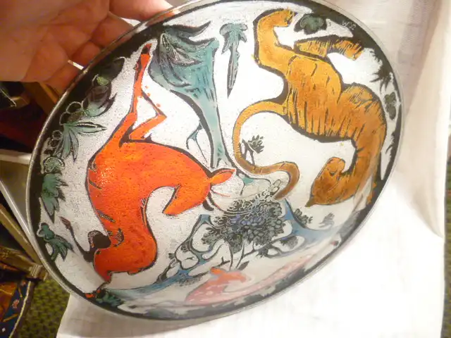 Glas Design Künstlerteller signiert MC  Jagdmotive  Vintage 1970 er  6