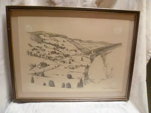 Romantische Bergansicht mit vielen kleinen Höfen Blatt 38 /100 signiert Lithographie mit 1 Auflage von 100 Exemplaren hier das Blatt Nr. 38