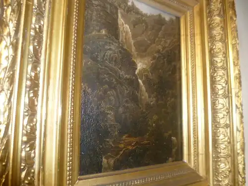 Rieter Heinrich 1751Winterthur- 1818 Bern kleinformatiges Ölgemälde " Der Reichenbachfall bei Schattenhalb im Kanton Bern " Ausstellungsnr. 23 