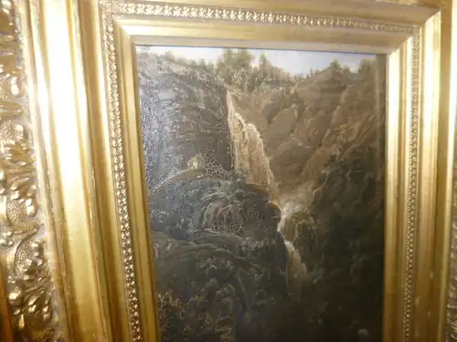 Rieter Heinrich 1751Winterthur- 1818 Bern kleinformatiges Ölgemälde " Der Reichenbachfall bei Schattenhalb im Kanton Bern " Ausstellungsnr. 23 