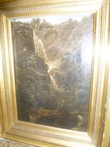 Rieter Heinrich 1751Winterthur- 1818 Bern kleinformatiges Ölgemälde " Der Reichenbachfall bei Schattenhalb im Kanton Bern " Ausstellungsnr. 23 