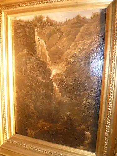 Rieter Heinrich 1751Winterthur- 1818 Bern kleinformatiges Ölgemälde " Der Reichenbachfall bei Schattenhalb im Kanton Bern " Ausstellungsnr. 23 