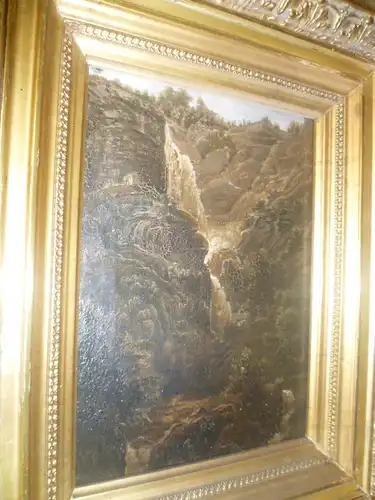 Rieter Heinrich 1751Winterthur- 1818 Bern kleinformatiges Ölgemälde " Der Reichenbachfall bei Schattenhalb im Kanton Bern " Ausstellungsnr. 23 