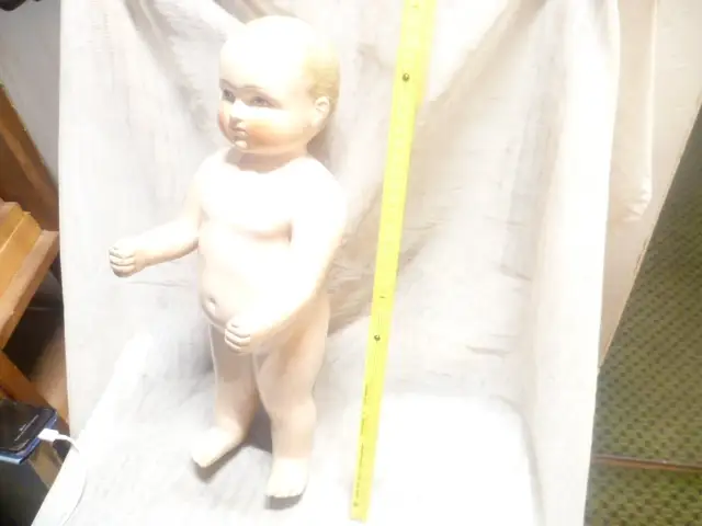 Große Badepuppe Porzellan Blond handbemalt um 1900  H: 42 cm  1