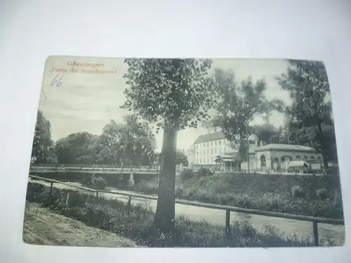 [Echtfotokarte farbig] Ak Göppingen in Baden Württemberg, Wegpartie, Fluss, Brücke, Sauerbrunnen, Haus. 