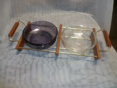 Süssmuth 0der WMF  Tischset 2 Schälchen Violett/Klarglas mit Tablett Vintage der 1960 für Ihr Knabberzeug etc