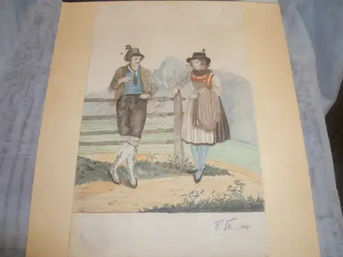 Skarbina Franz 1849Berlin1910 " Paar in Tracht" signiert. 1889 Motiv : Stehendes Bauernpaar in Tracht Hintergrund Alpenpanorama Wiesenblumen 