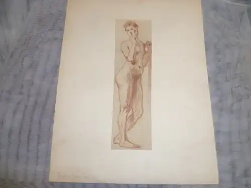  Groeber Hermann1865 -1935  Motiv : Stehender Mädchenakt mit Tuch gemalt auf braunem Papier  signiert Prof.Hermann Groeber , datiert 1912