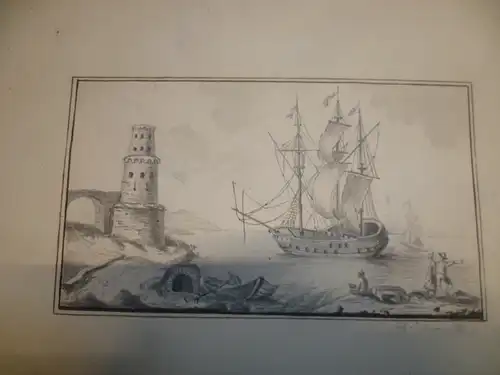 Adolf van der Laan 1690-1755 " Niederländische Handelsschiffe 1733ankernd vor der Küste am Ufer Personenstaffagen"