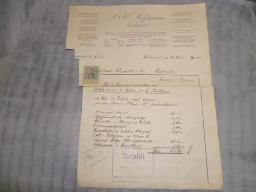 S&W Hoffmann Budapest  ab Wien nach Odessa  Budapest 1912   Rechnung für 4 Ballen Krollhaare