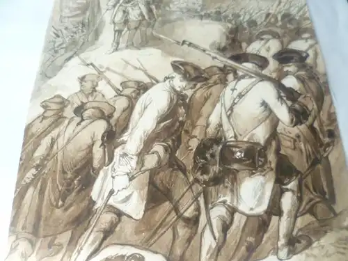 Katzler Vincenz 1823 -1882 " Prinz Eugen gibt Befehle an seine Streitkräfte weiter= reiche Schlachtenscene" Wien 1845/46 Tuschfederzeichnung