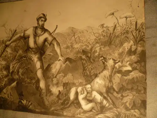Katzler Vincenz 1823 -188 " Romulus und Remus, die Gründer Roms werden von der Wölfin gesägt und gerade von einem Edelmann entdeckt " Wien Tuschfederzeichnung