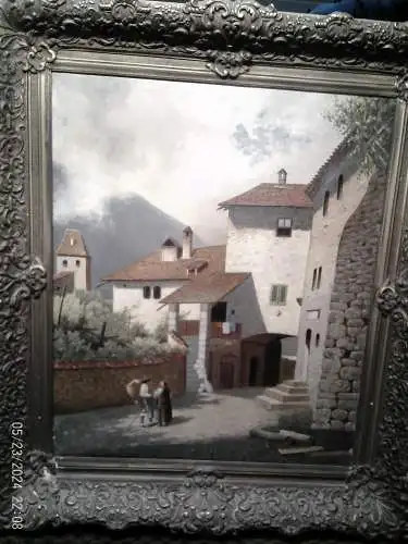 Professor Jakob Becker 1810 Dittenheim bei Worms - 1872 Frankfurt  Frühwerk aus seinem Düsseldorfer Atelier vor 1844" Wanderkaufmann im Verkaufsgespräch mit einer Gutsbesitzerin"