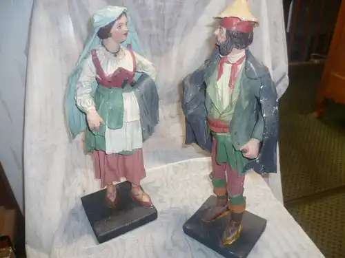  Sonneberg Krippenfiguren  Paar-Puppen Deutschland, um 1860/80. Trachtenpaar.  wohl italienische Motive H 38 cm