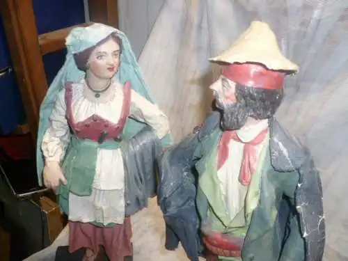 VERKAUFT!        1 Paar frühe Sonneberg Krippenfiguren -Puppen Deutschland, um 1800+/-. Trachtenpaar. wohl Neapolitanische-Figuren