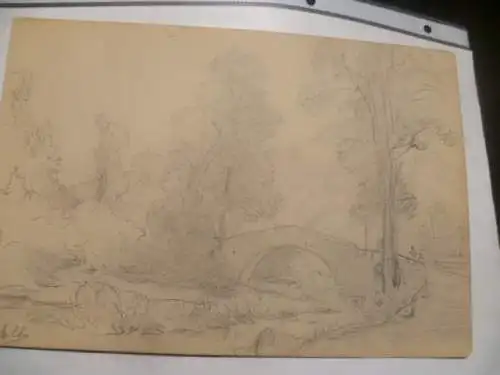 Eduard Charlemont 1842 -Wien- 1906  " Romantischer Bachlauf Steinbrücke und Figurengruppe " um 1870