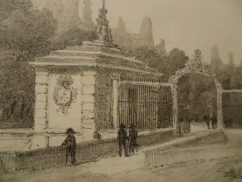 Nicolas Joseph Kellin 1788 -Samer bei Boulogne -1858 "Spaziergänger vor Schloss Versaille am Eingang des goldenen Tores" signiert J.Kellin um 1830 