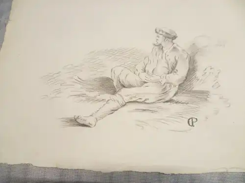 Eduard Karl Gustav Pistorius1796-Wien-1862  " Edelmann sitzend an einen Felsen gelehnt " signiert datiert 1815