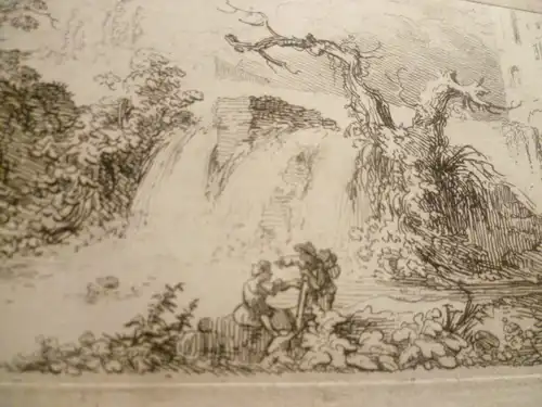 Joseph Fischer 1769 Wien 1822 " Ideallandschaft  Bauernpaar an einer Wassermühle und  Wasserfall " signiert datiert 1797