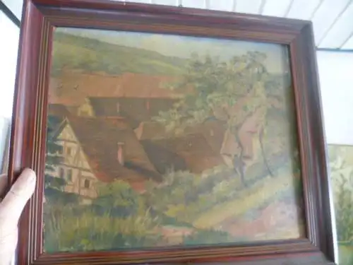 Maulbronn Klosteranlage Gemälde Öl auf Malpappe  um 1900