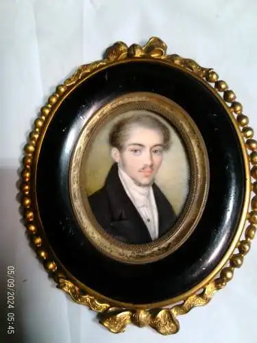 Portrait Miniatur Ecole Française um 1820 " Persönlichkeitsminiatur"