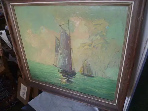 Schober  E Malerin XIX - XX  "Segelschiffe mit Spiegelungen zur Mittagszeit" wohl franz. Küste 