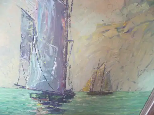 Schober  E Malerin XIX - XX  "Segelschiffe mit Spiegelungen zur Mittagszeit" wohl franz. Küste 