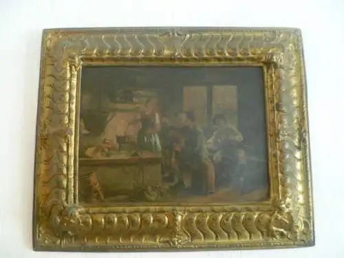 Franz Defregger, ab 1883 Ritter von Defregger 1835 -1921 " Wirtshausscene mit Jägern  "  Kunstdruck auf Metalplatte gerahmt