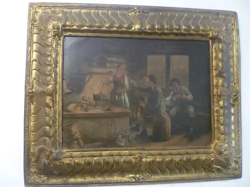 Franz Defregger, ab 1883 Ritter von Defregger 1835 -1921 " Wirtshausscene mit Jägern  "  Kunstdruck auf Metalplatte gerahmt