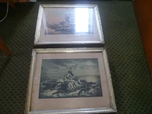 Paar Biedermeier Lithographien original gerahmt aus der Zeit um 1850 - 1870 Frankreich " Die letzte Nacht und der letzte Morgen"