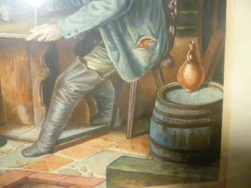 Jäger Mönch und Wirt trinkend im Weinkeller  , Aquarell um 1880  signiert !!