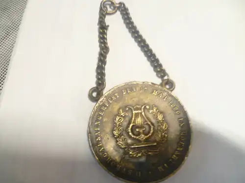 Große Ehrenmedallie Gesangverein 71297 Moensheim  17 Mai  1880 Messing   Länge: 11 cm Medaille : 5 cm