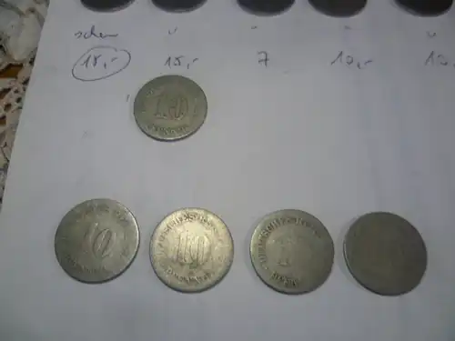 Konvolut 10 Stück Kaiserreich  Münzen 10 Pfennig ab 1873 