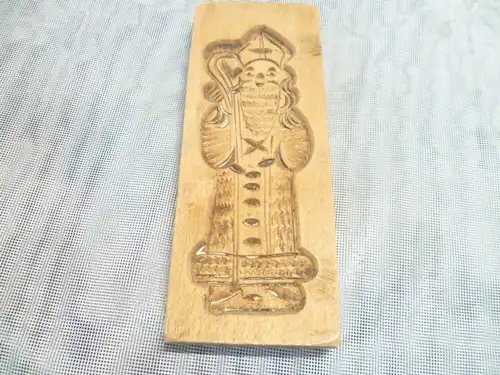 Spekulatiusmodel St Nikolaus um 1900 Provenienz : Bretten Bäckerei Gauss sehr fein tief und detailliert geschnitzt 