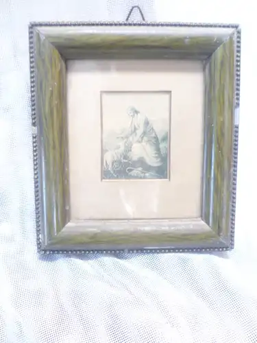 Jugendstilrahmen grün patinierte Stuckleiste mit Perlrand alt verglast Maße: 17,5 cm x 15,5 cm