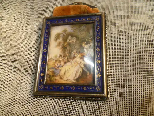 Jean Antoine Watteau Nachfolge  sehr fein gemalte Miniatur Galanterie um 1840