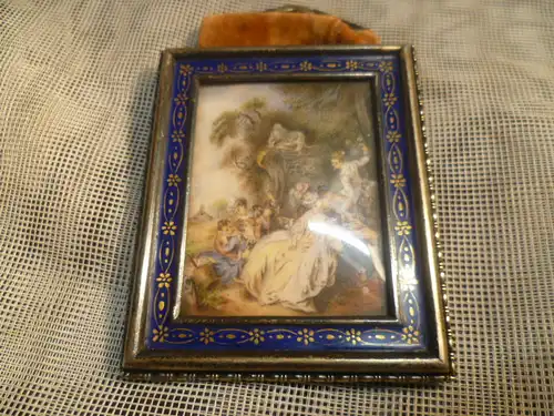Jean Antoine Watteau Nachfolge  sehr fein gemalte Miniatur Galanterie um 1840