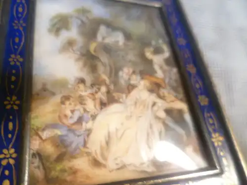 Jean Antoine Watteau Nachfolge  sehr fein gemalte Miniatur Galanterie um 1840