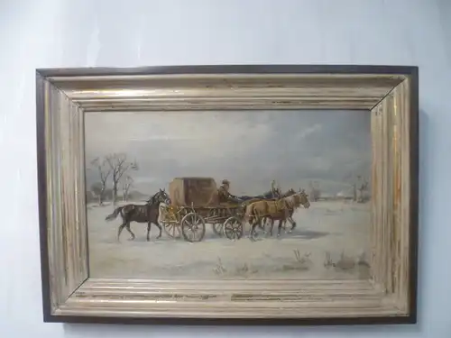 Alfred Steinacker „ Winterlandschaft mit einem Pferdehändler zur Rechten ungarisches Dorf“  (1838 Ödenburg-1914 Wien)