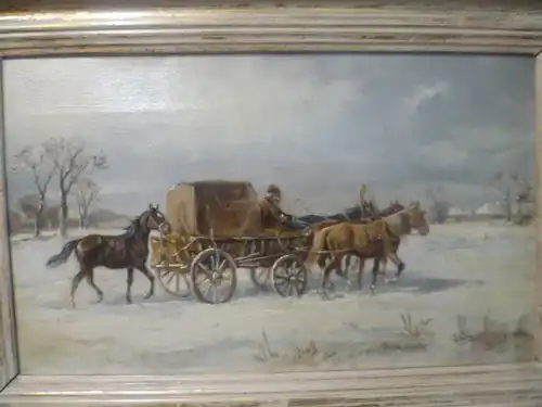 Alfred Steinacker „ Winterlandschaft mit einem Pferdehändler zur Rechten ungarisches Dorf“  (1838 Ödenburg-1914 Wien)