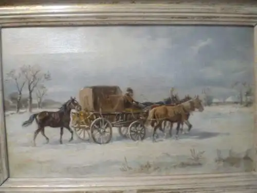 Alfred Steinacker „ Winterlandschaft mit einem Pferdehändler zur Rechten ungarisches Dorf“  (1838 Ödenburg-1914 Wien)