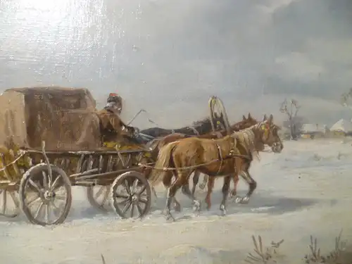 Alfred Steinacker „ Winterlandschaft mit einem Pferdehändler zur Rechten ungarisches Dorf“  (1838 Ödenburg-1914 Wien)